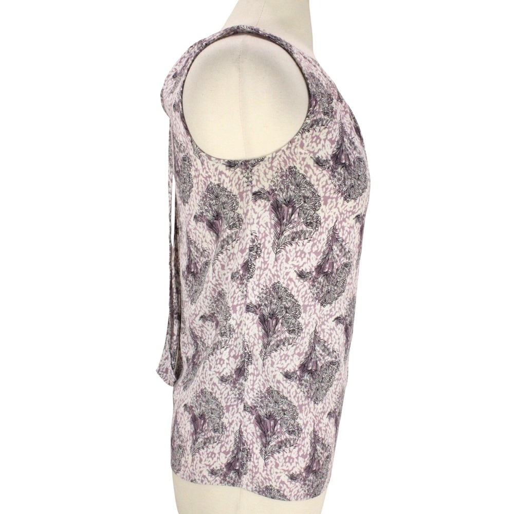 BODEN Crepe Tank Top size US 4 UK 8 Purple Floral Pleat Keyhole Tied - Picture 7 of 16